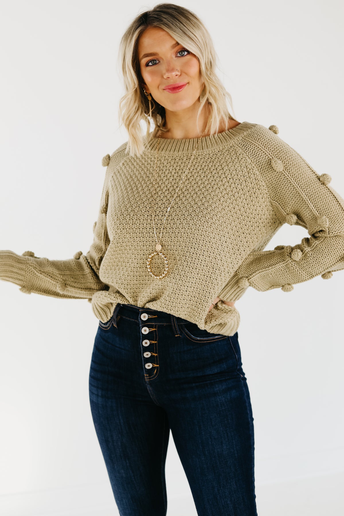 The Jaelyn Pom Sleeve Sweater - FINAL SALE