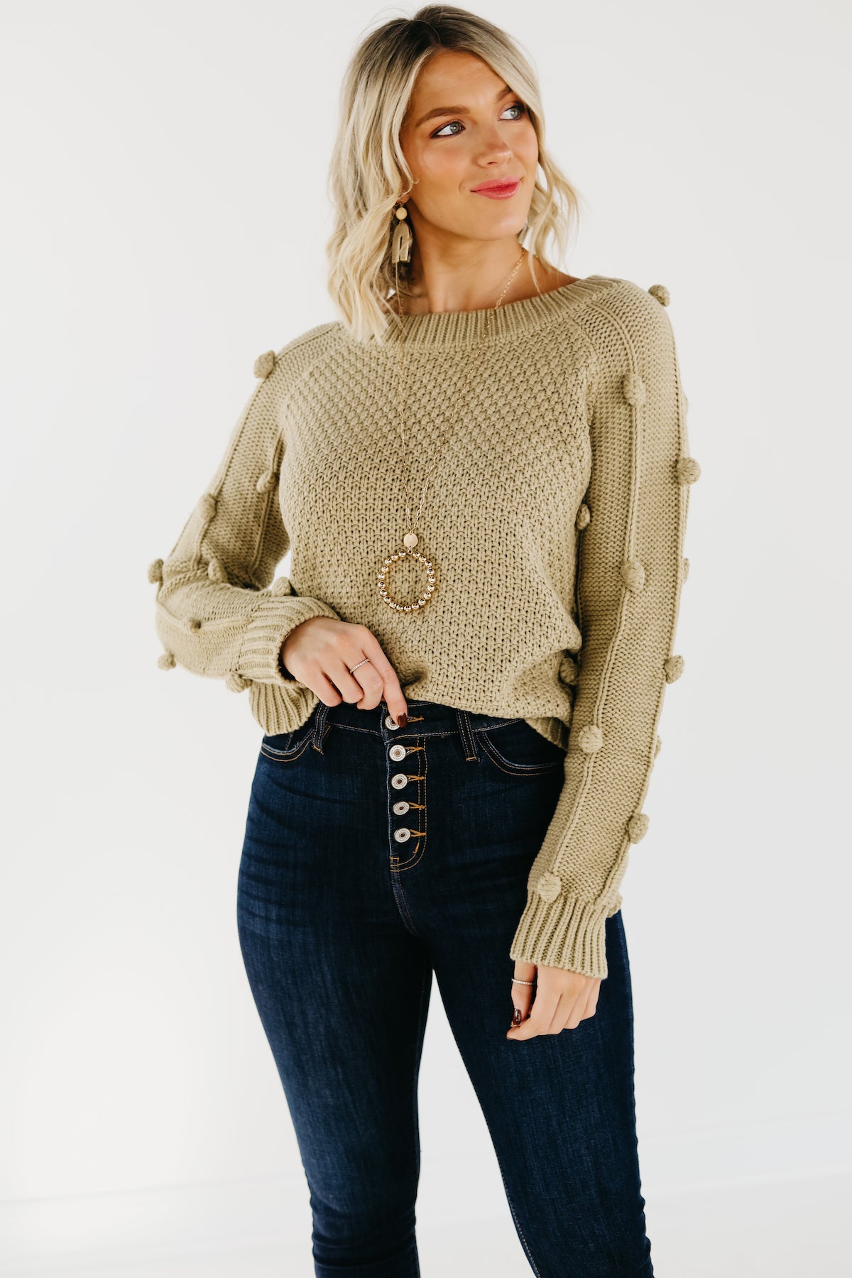 The Jaelyn Pom Sleeve Sweater - FINAL SALE