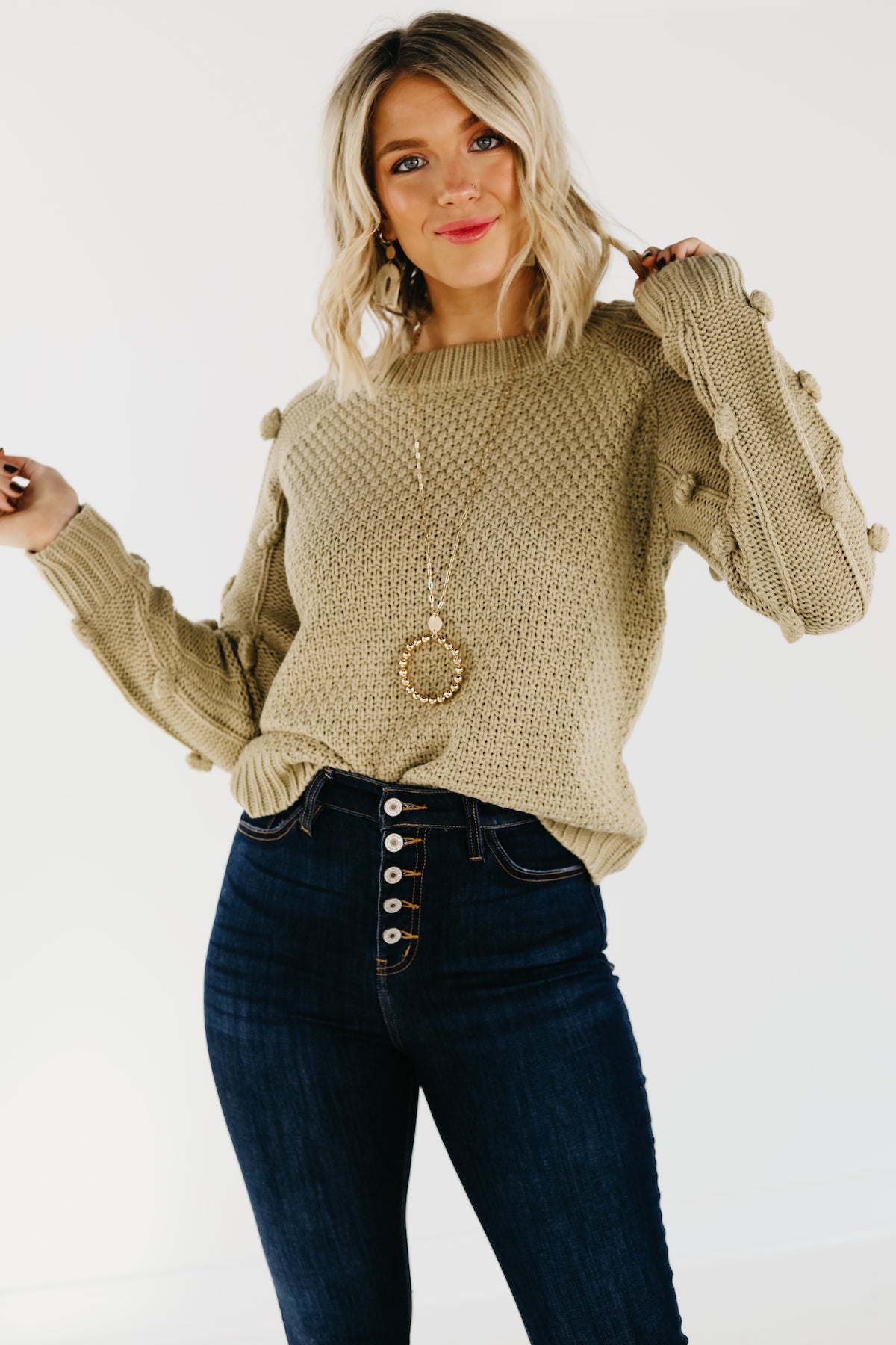 The Jaelyn Pom Sleeve Sweater - FINAL SALE