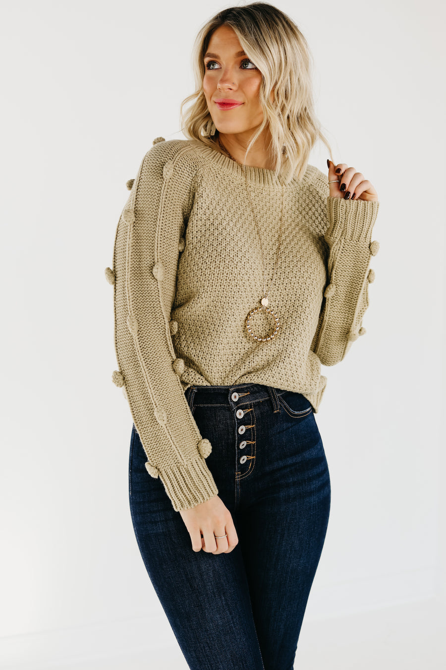 The Jaelyn Pom Sleeve Sweater - FINAL SALE