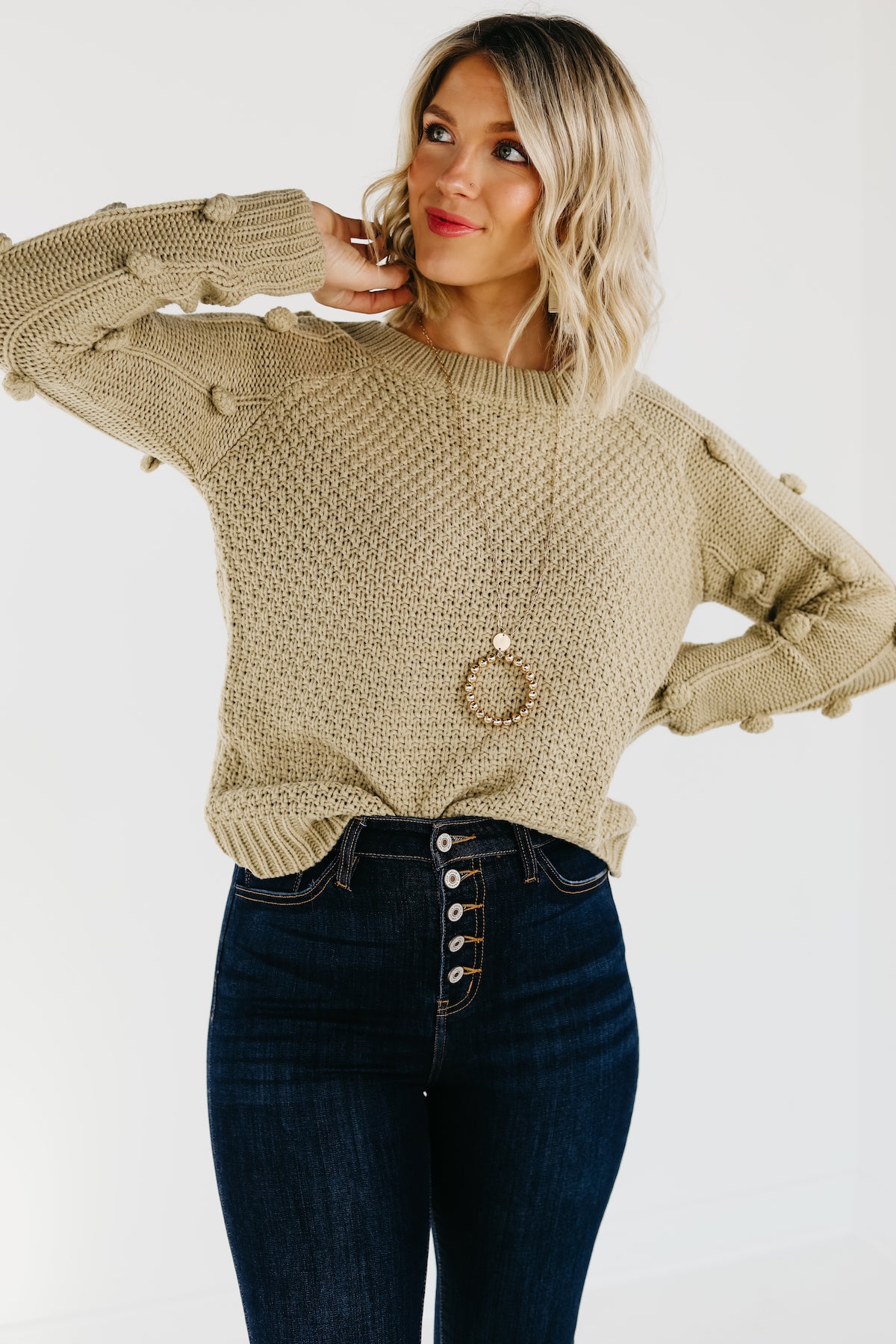 The Jaelyn Pom Sleeve Sweater - FINAL SALE