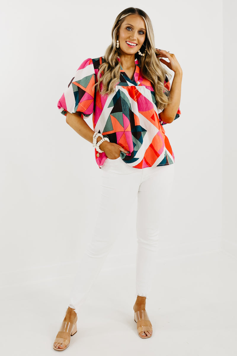 The Wilder Abstract Puff Sleeve Top - FINAL SALE