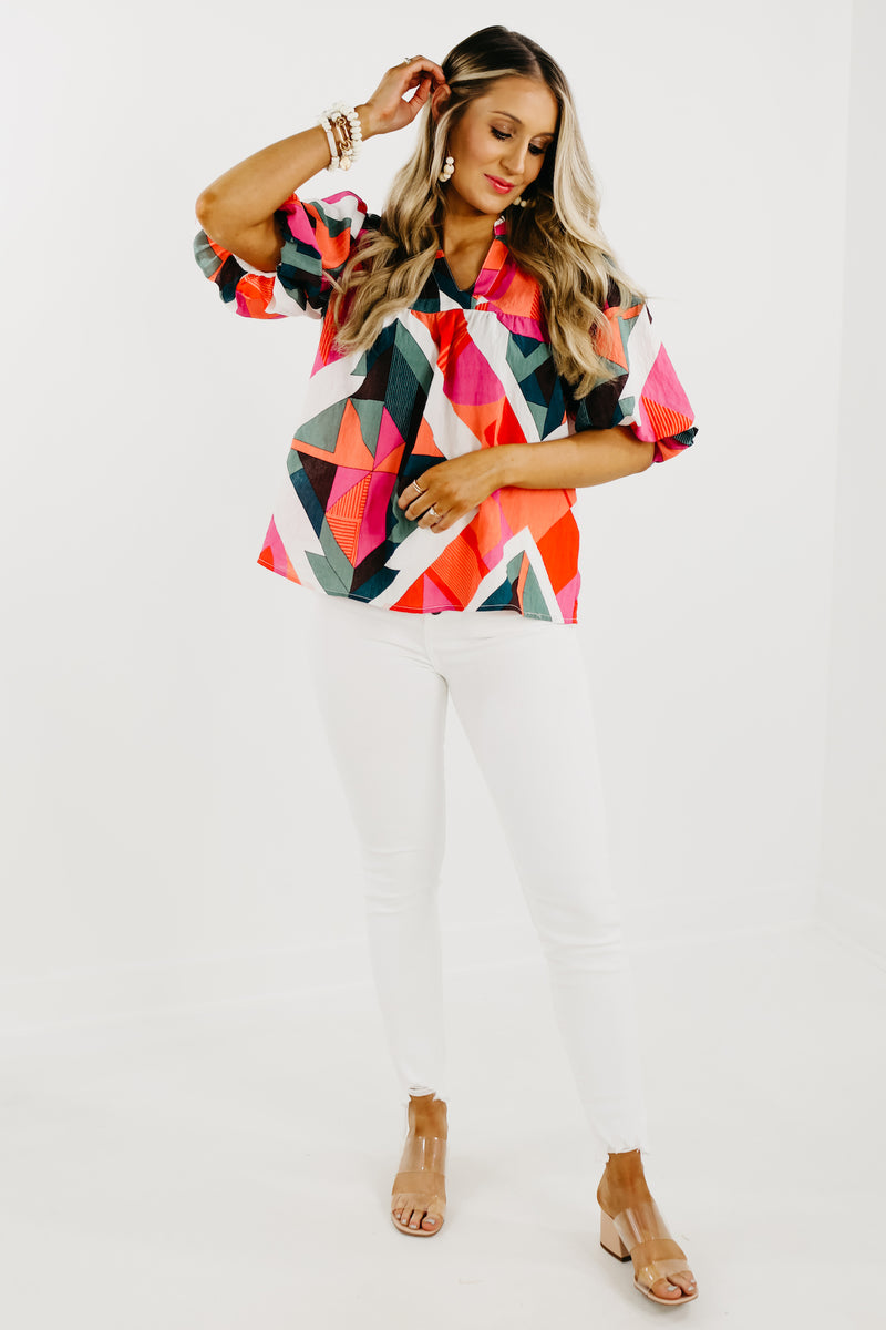 The Wilder Abstract Puff Sleeve Top - FINAL SALE