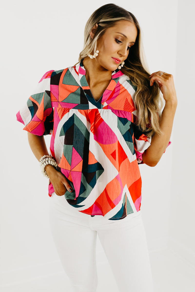 The Wilder Abstract Puff Sleeve Top - FINAL SALE