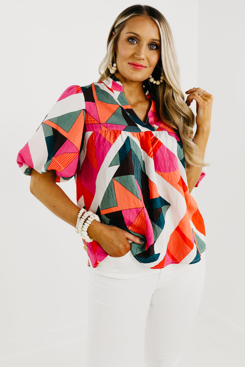 The Wilder Abstract Puff Sleeve Top - FINAL SALE