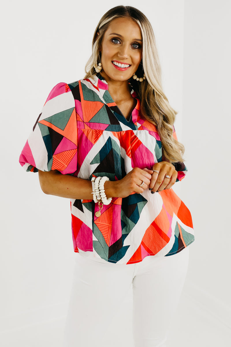 The Wilder Abstract Puff Sleeve Top - FINAL SALE