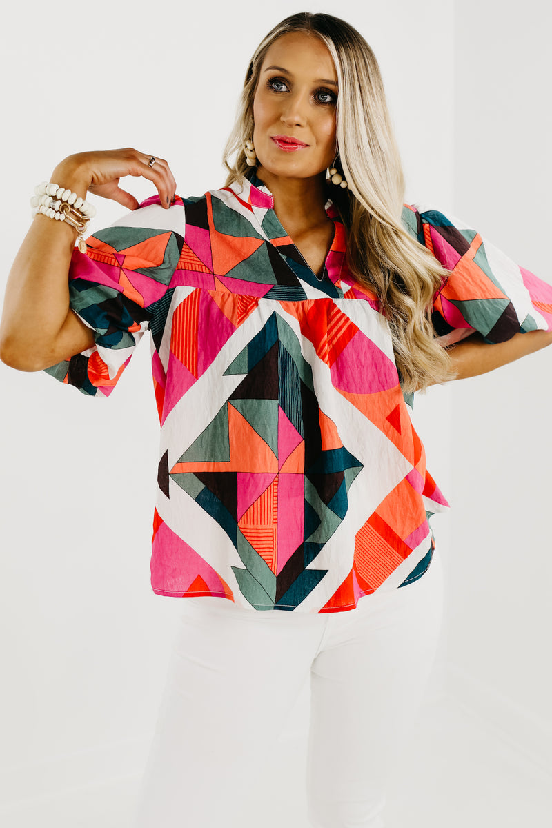 The Wilder Abstract Puff Sleeve Top - FINAL SALE