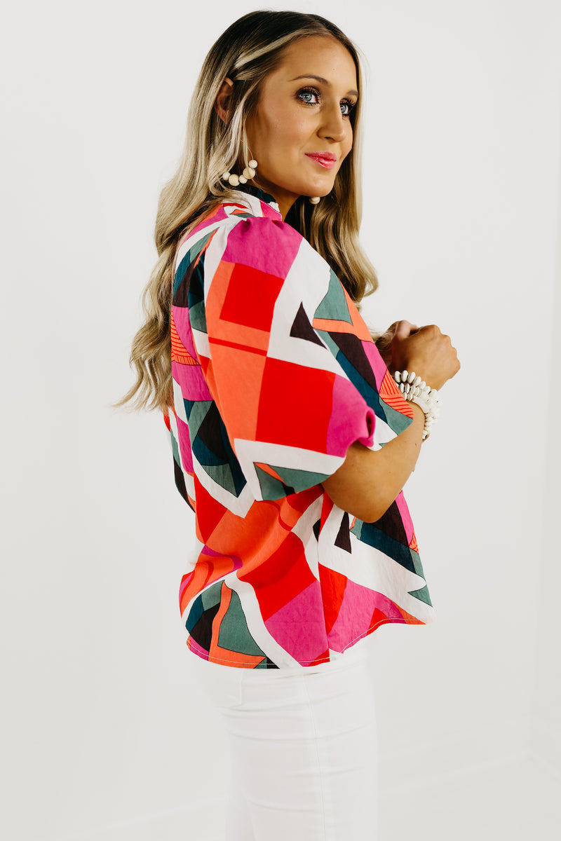 The Wilder Abstract Puff Sleeve Top - FINAL SALE