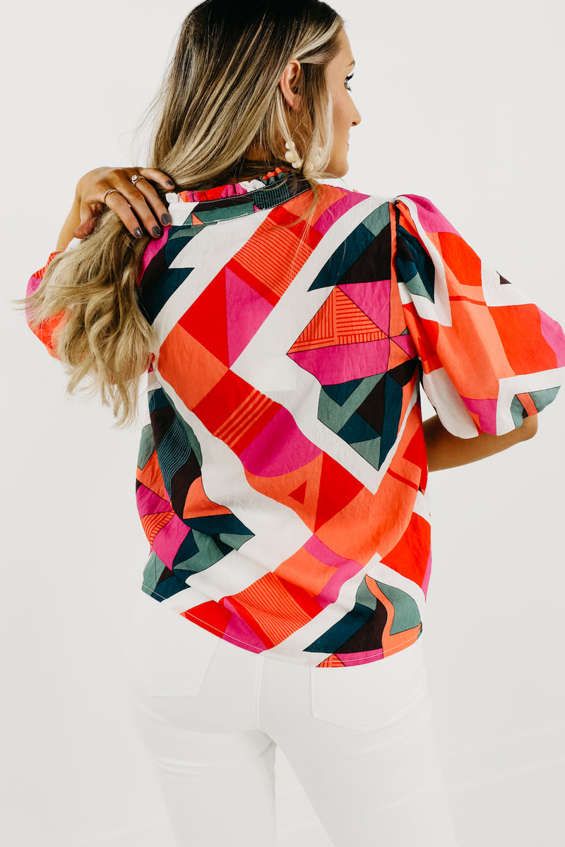 The Wilder Abstract Puff Sleeve Top - FINAL SALE