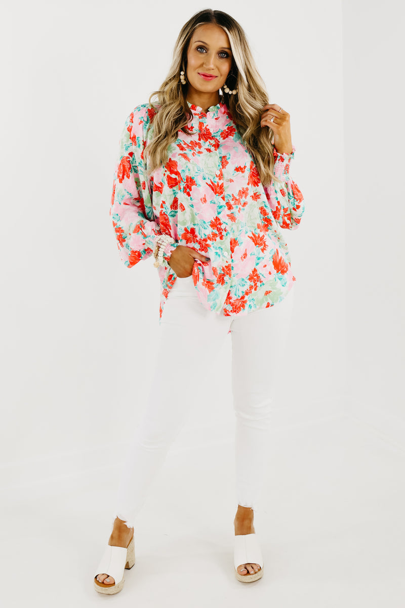 The Tiffany Floral Ruffle Neck Shirt - FINAL SALE