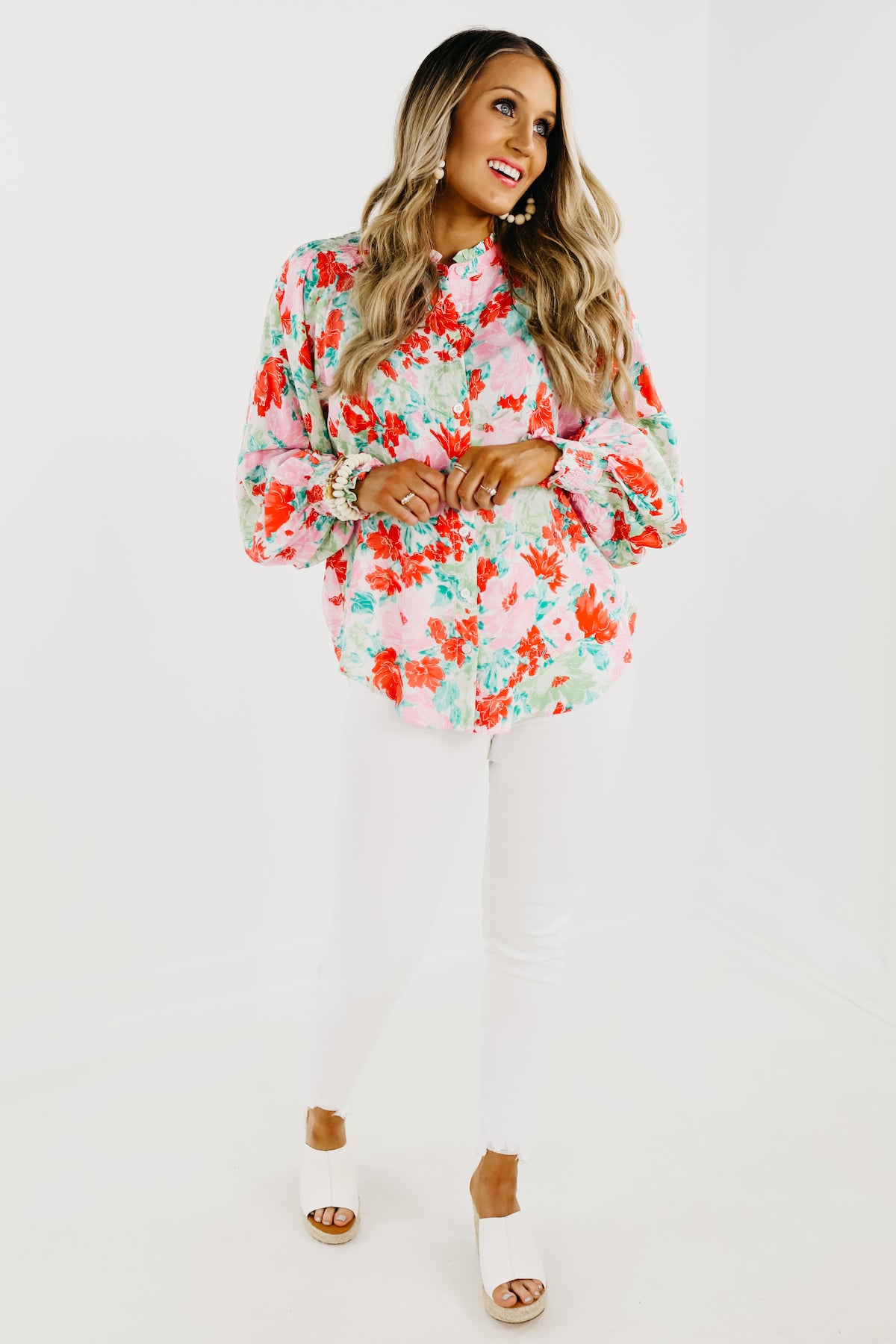 The Tiffany Floral Ruffle Neck Shirt - FINAL SALE