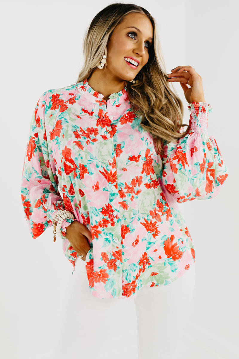 The Tiffany Floral Ruffle Neck Shirt - FINAL SALE