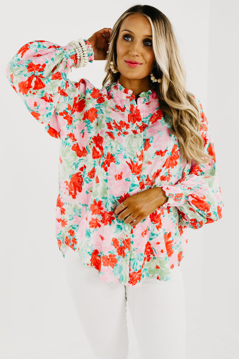 The Tiffany Floral Ruffle Neck Shirt - FINAL SALE