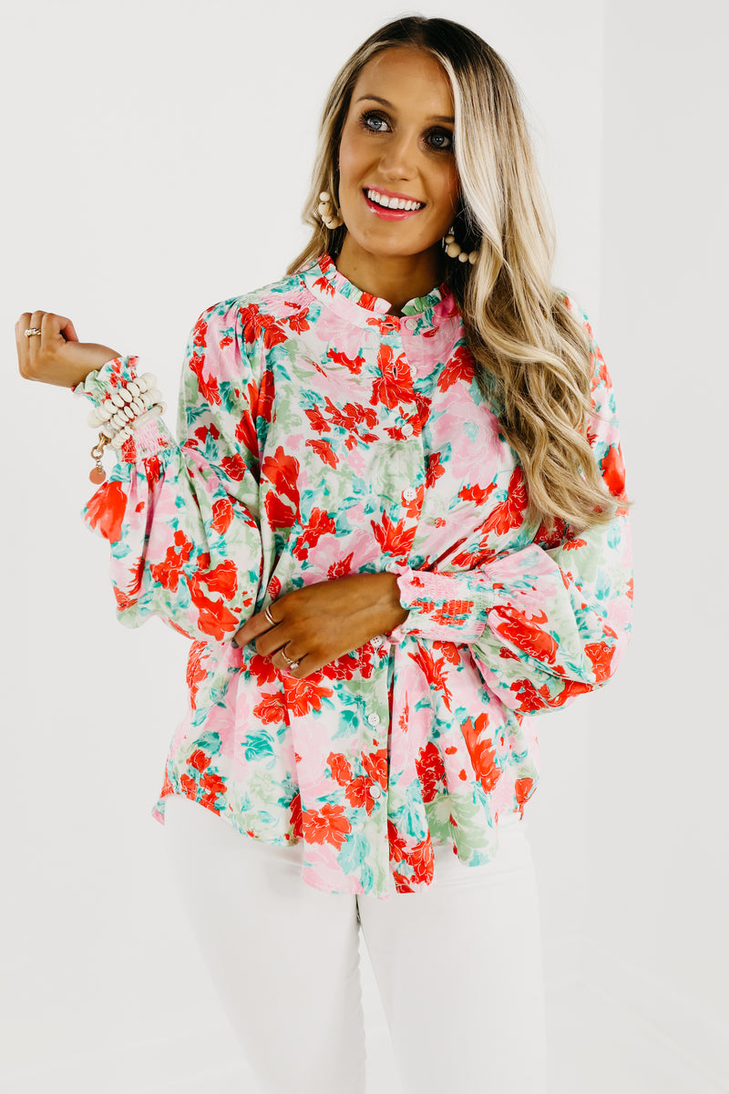 The Tiffany Floral Ruffle Neck Shirt - FINAL SALE