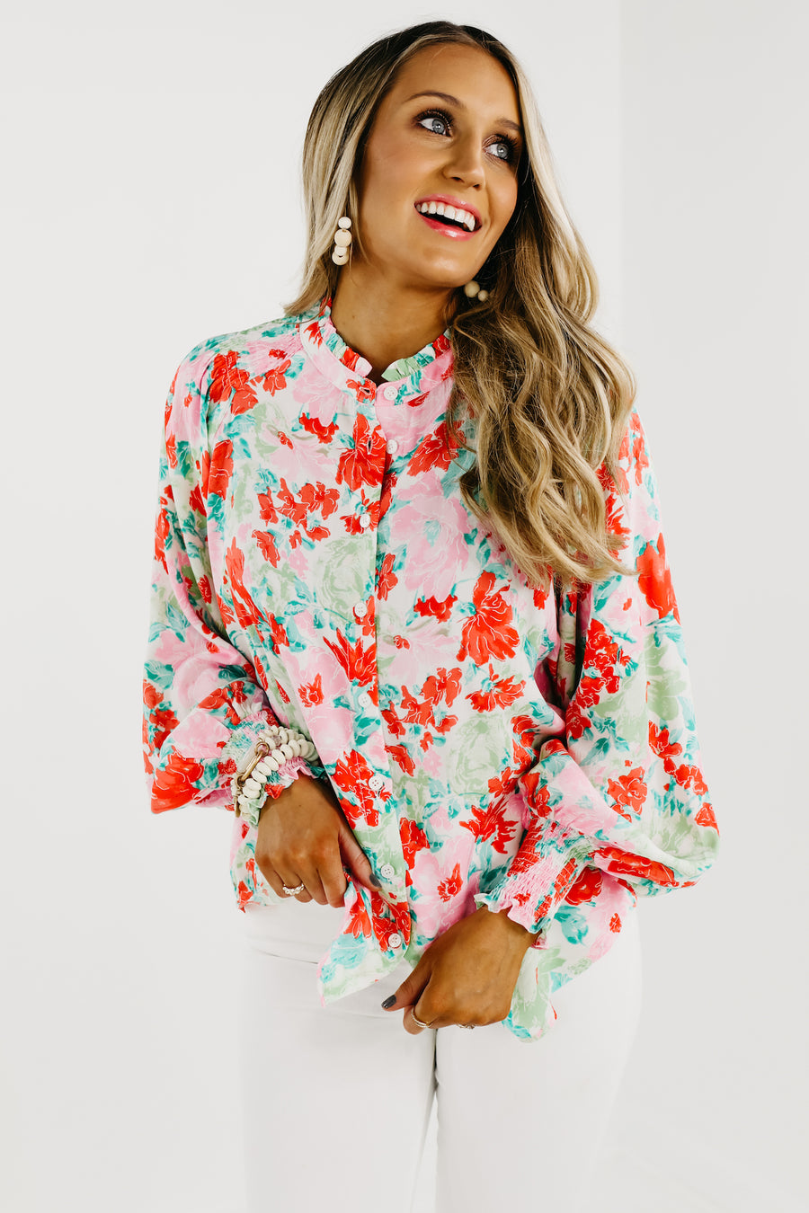 The Tiffany Floral Ruffle Neck Shirt - FINAL SALE