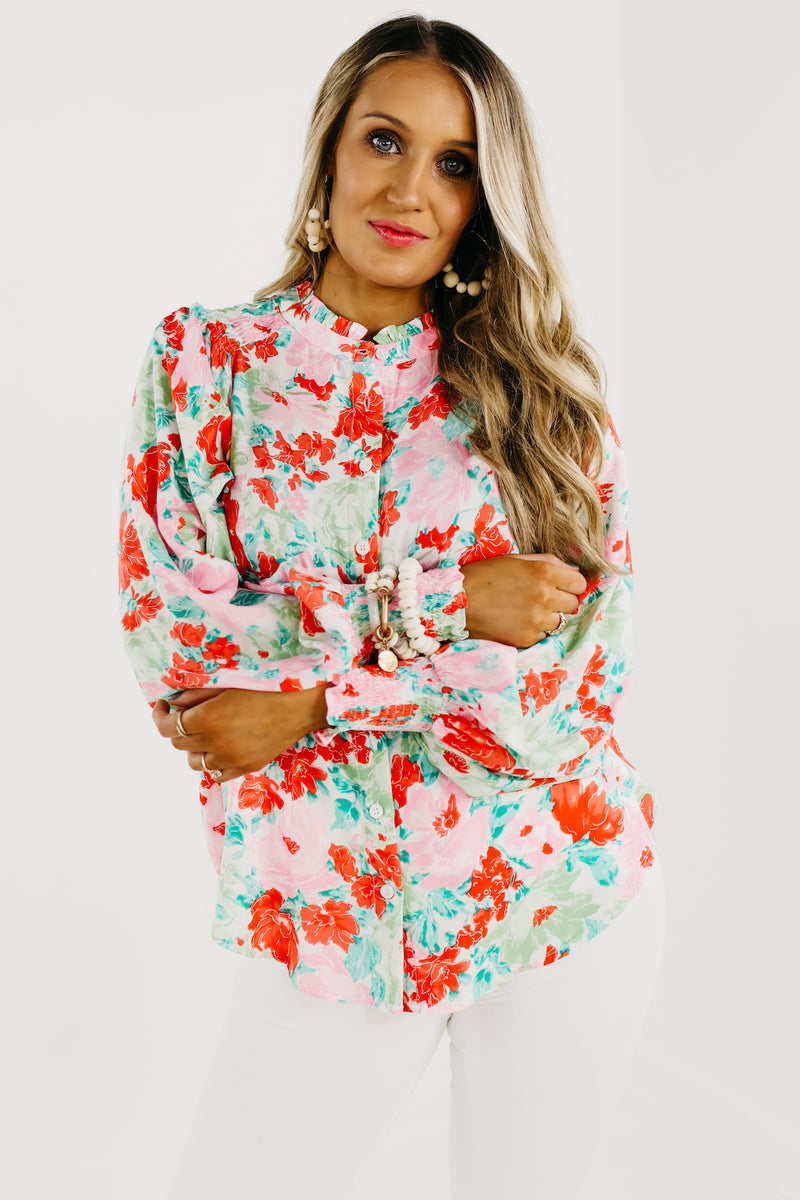 The Tiffany Floral Ruffle Neck Shirt - FINAL SALE