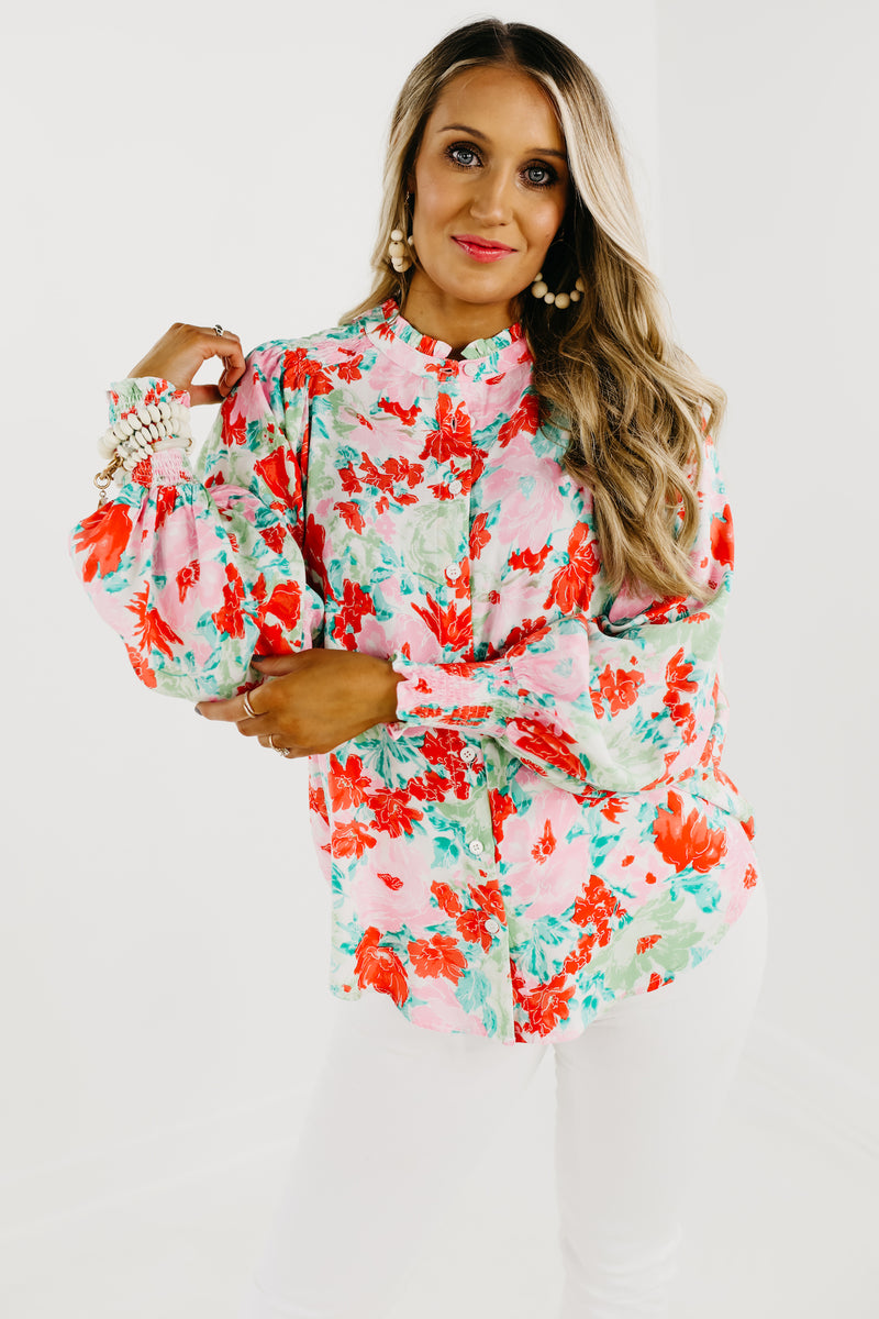 The Tiffany Floral Ruffle Neck Shirt - FINAL SALE