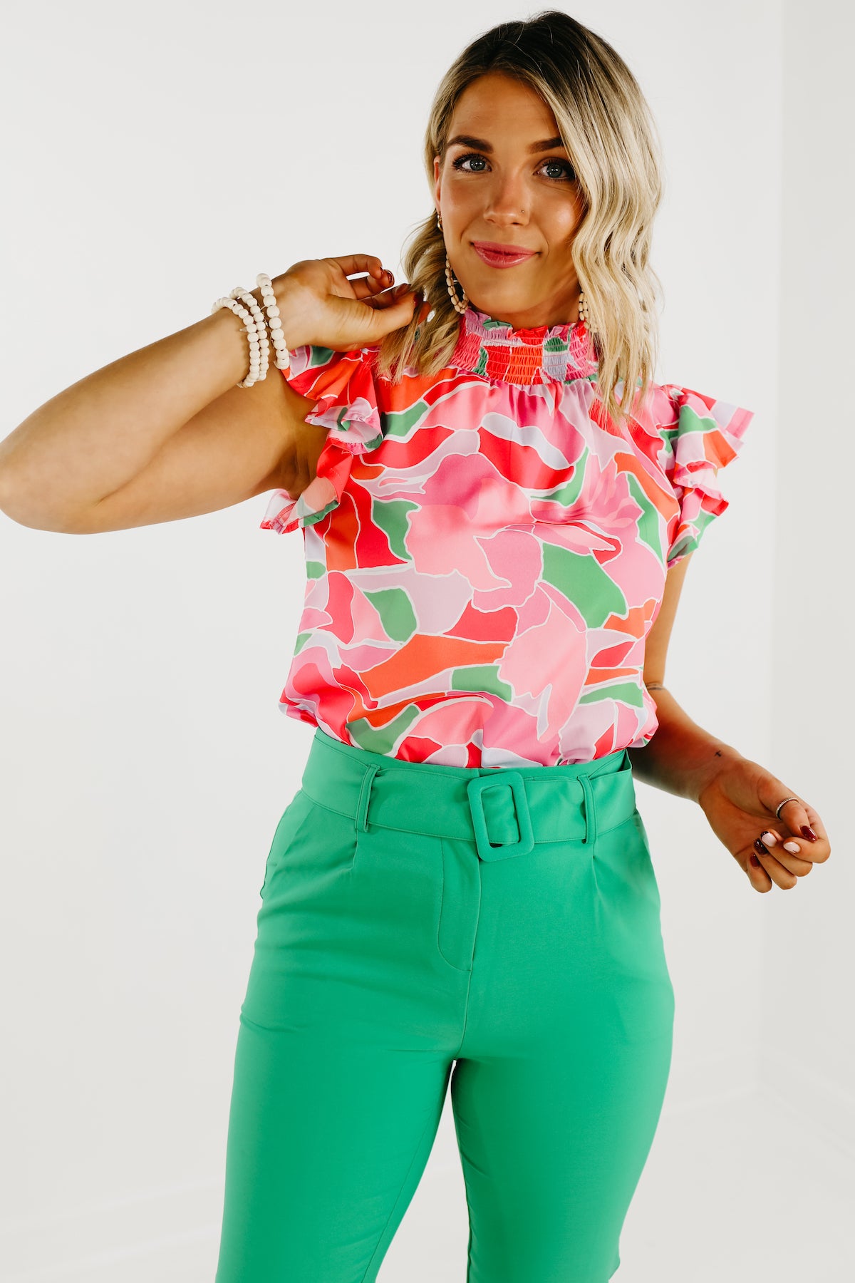 The Alivia Abstract Smock Neck Blouse - FINAL SALE