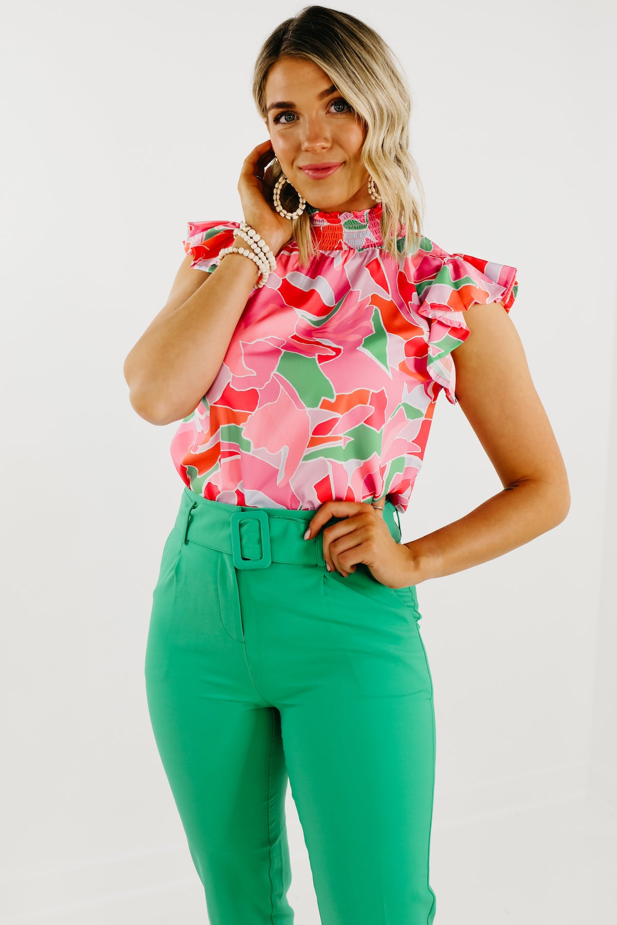 The Alivia Abstract Smock Neck Blouse - FINAL SALE