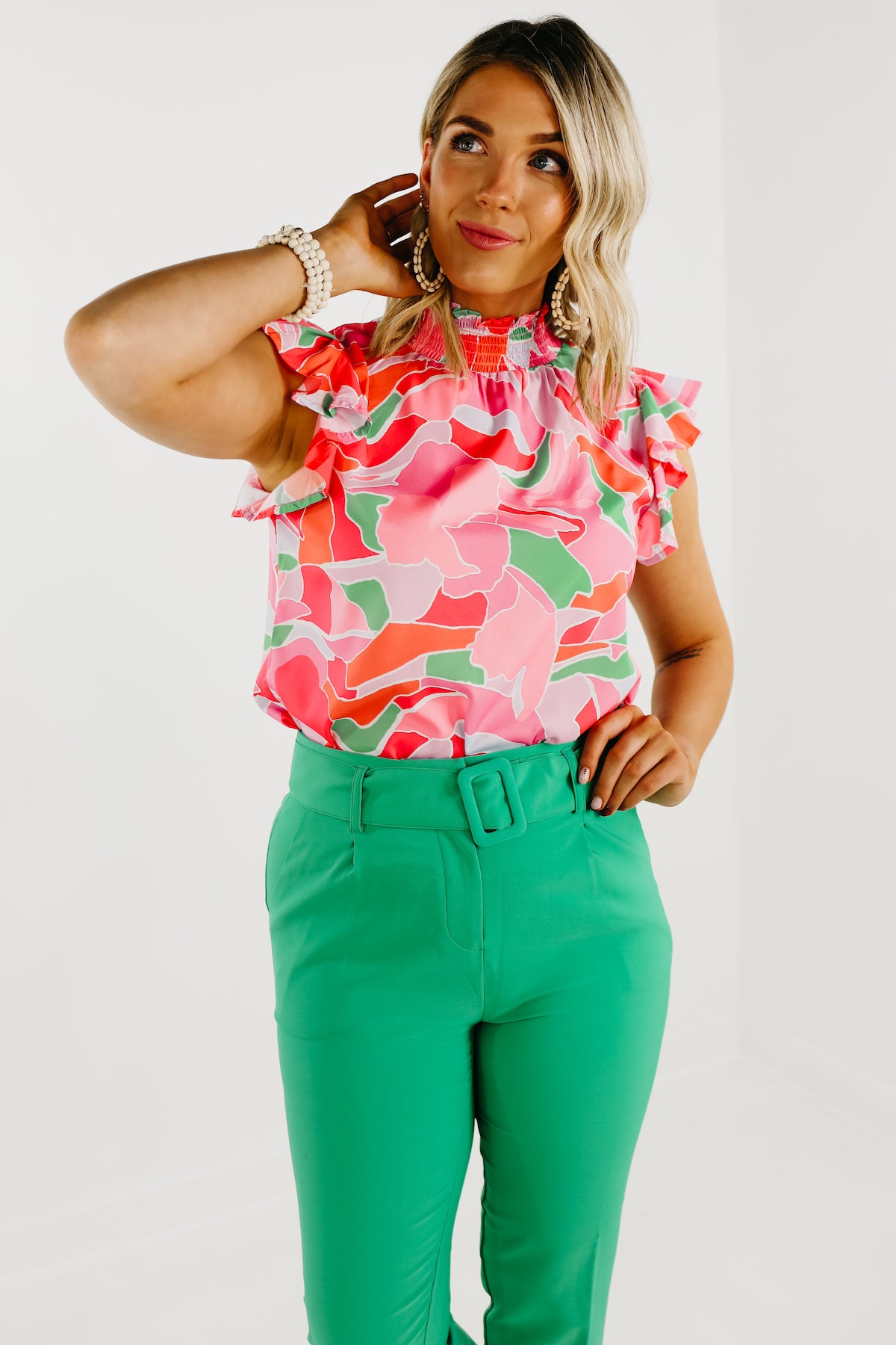 The Alivia Abstract Smock Neck Blouse - FINAL SALE