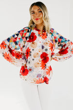 The Haven Mix Print Floral Henley Blouse - FINAL SALE