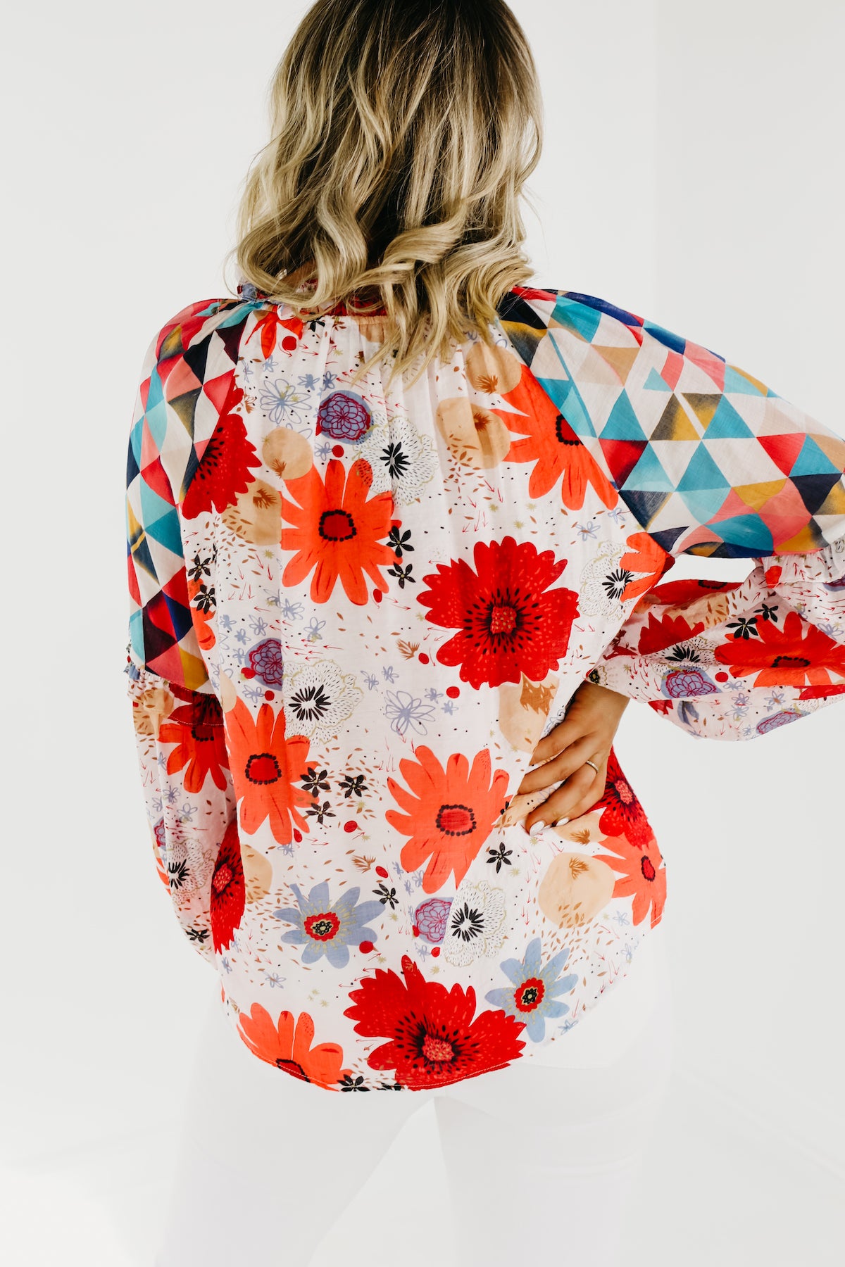 The Haven Mix Print Floral Henley Blouse - FINAL SALE