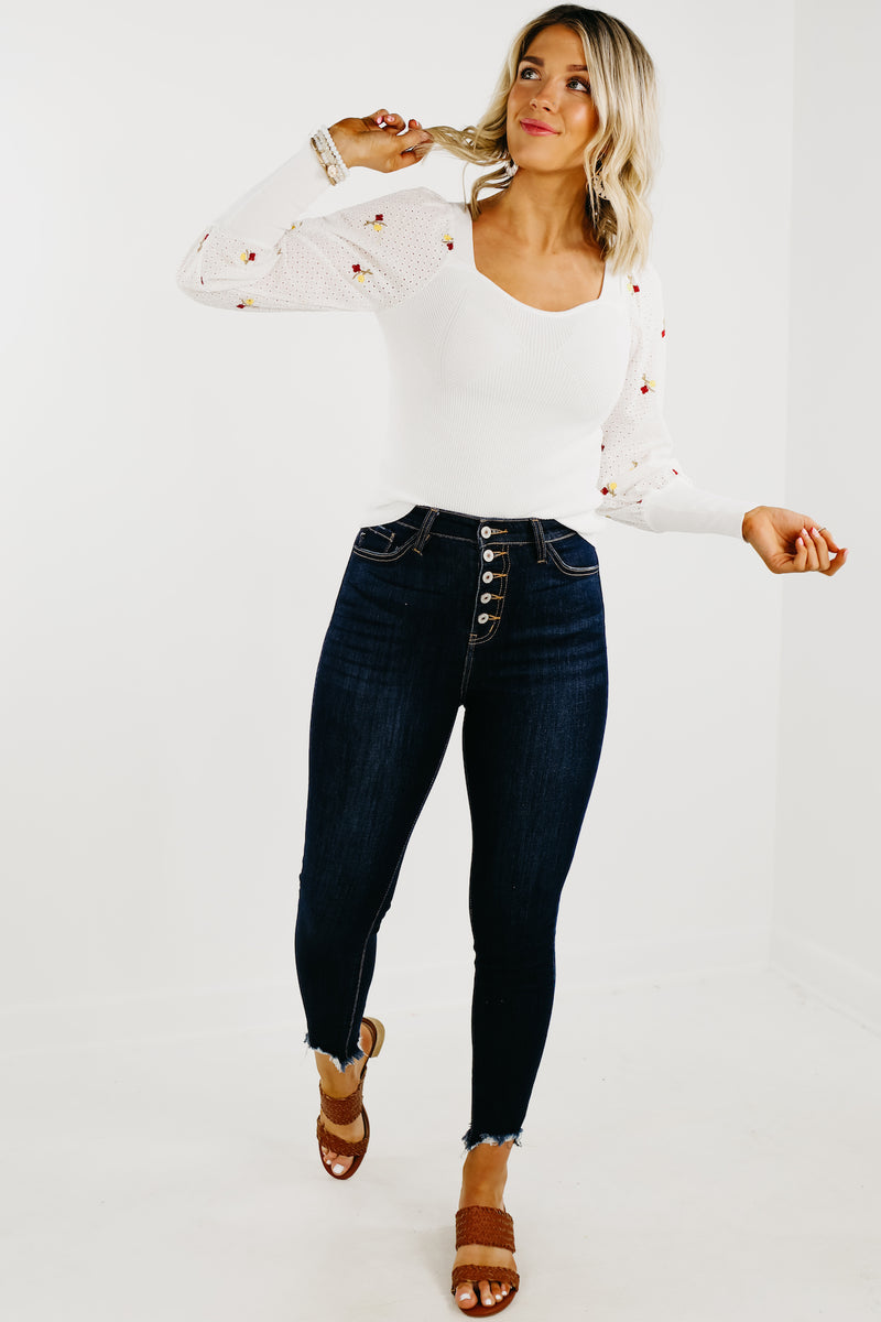 The Lizzy Floral Embroidered Lace Sweater - FINAL SALE