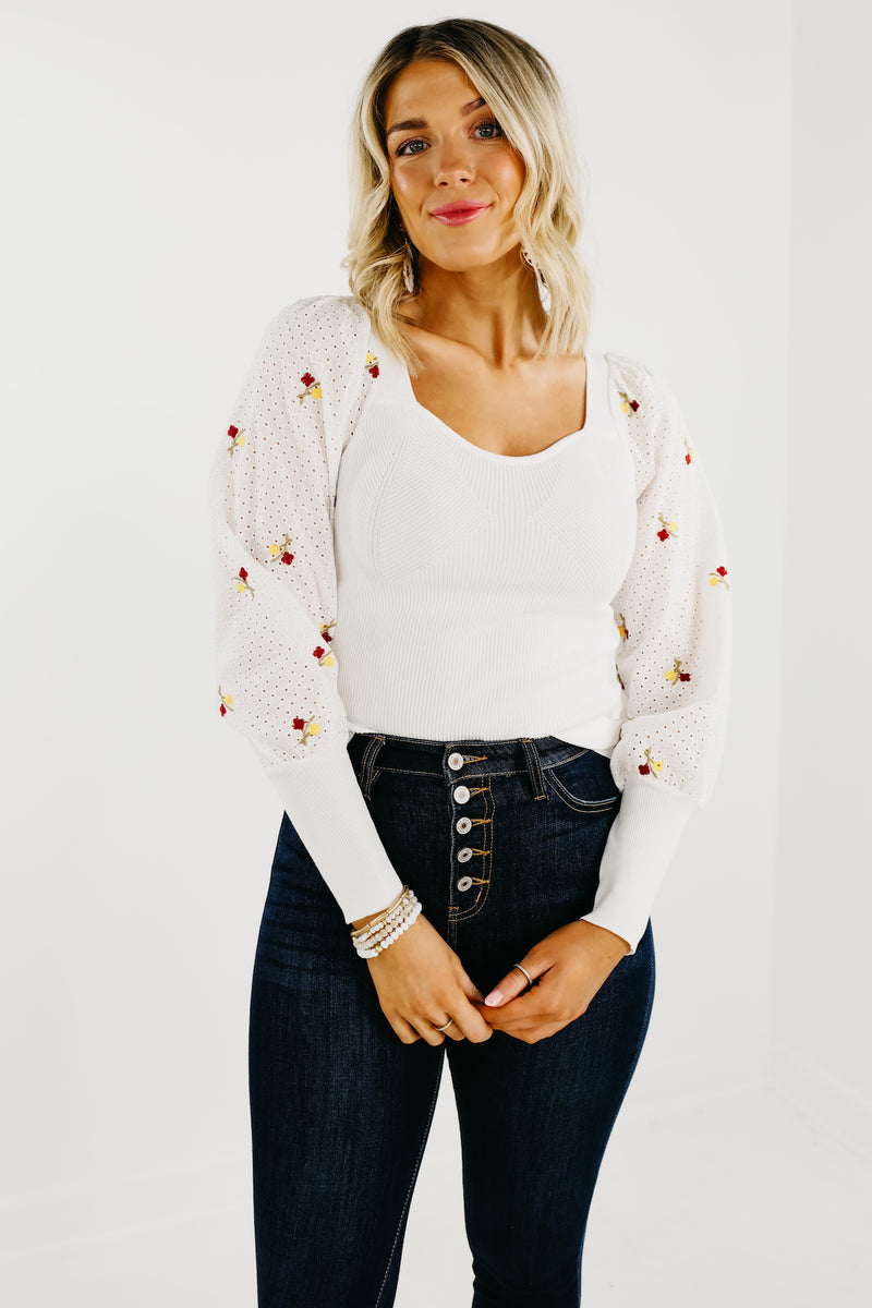 The Lizzy Floral Embroidered Lace Sweater - FINAL SALE