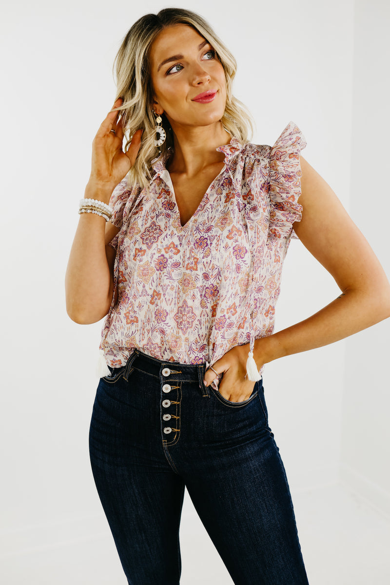 The Quinnley Smocked Tie Front Top - FINAL SALE