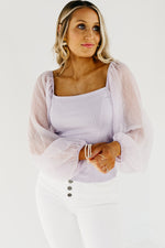The Cole Chiffon Sleeve Ribbed Top - FINAL SALE