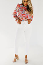 Kan Can 11 inch Button Front High Rise Skinny - KC7273WT
