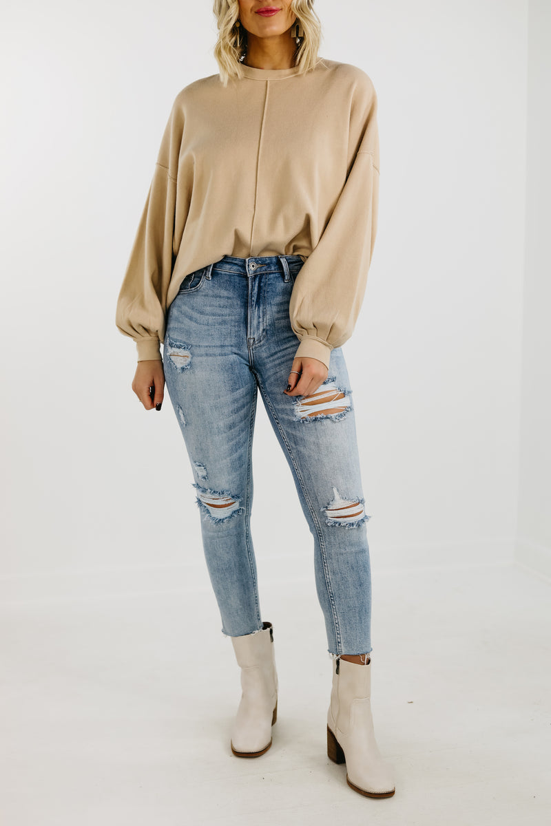 RISEN Denim | The Avery Distressed High Rise Skinny Denim