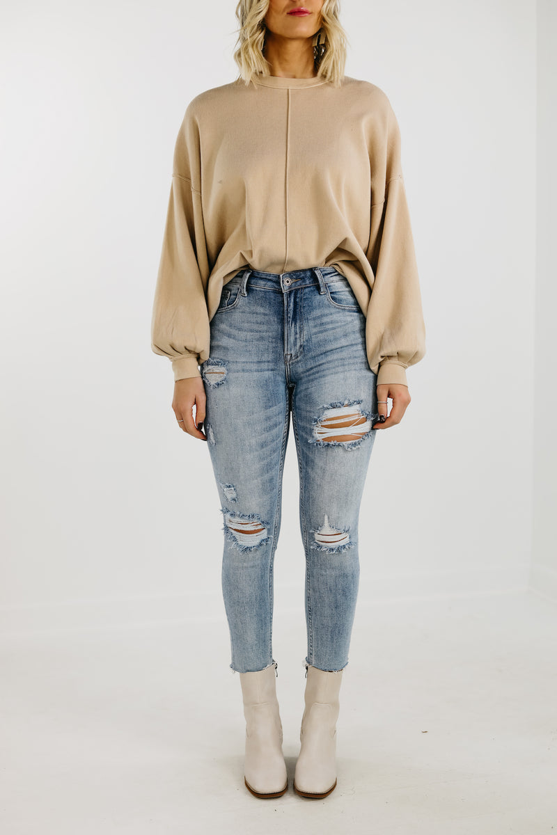 RISEN Denim | The Avery Distressed High Rise Skinny Denim