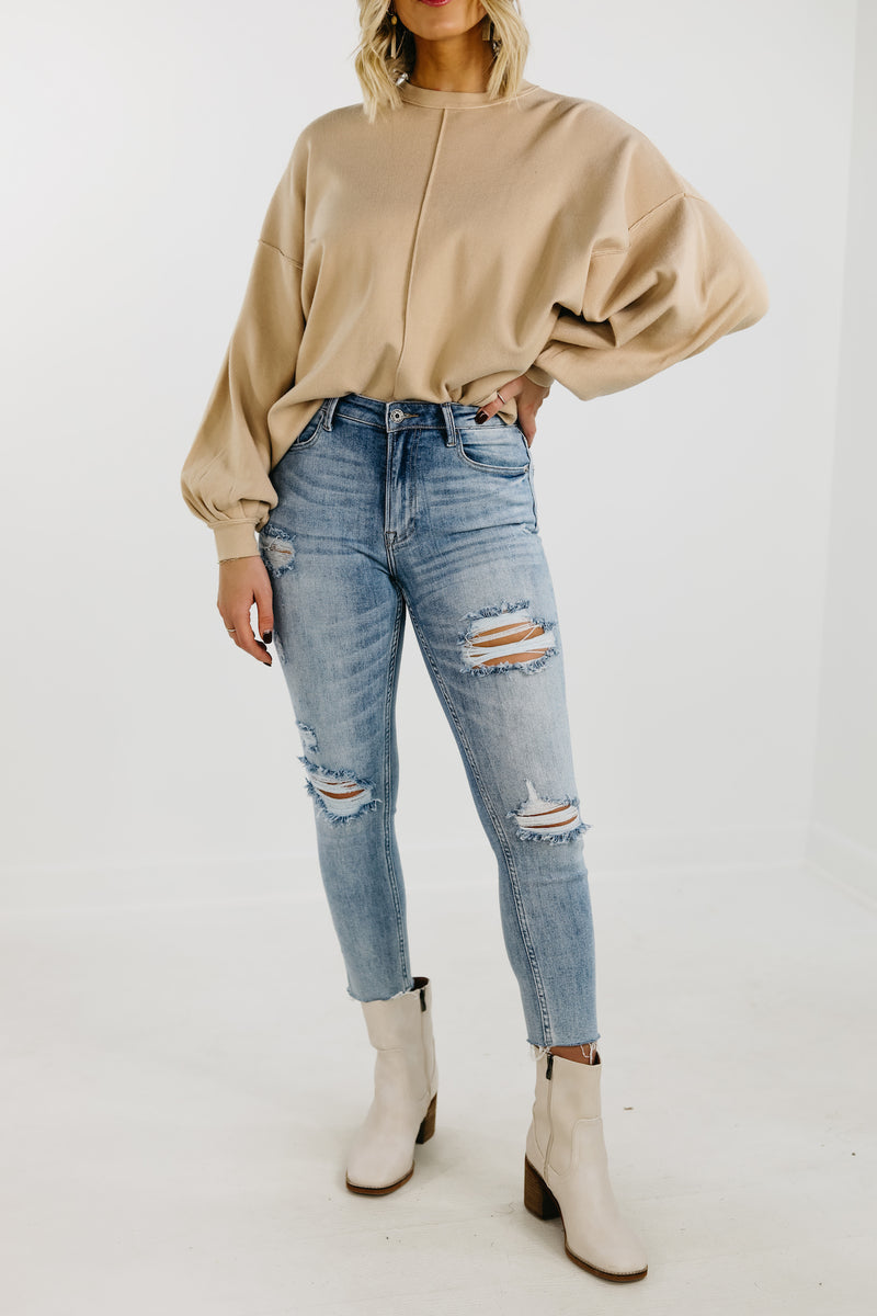 RISEN Denim | The Avery Distressed High Rise Skinny Denim