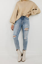 RISEN Denim | The Avery Distressed High Rise Skinny Denim