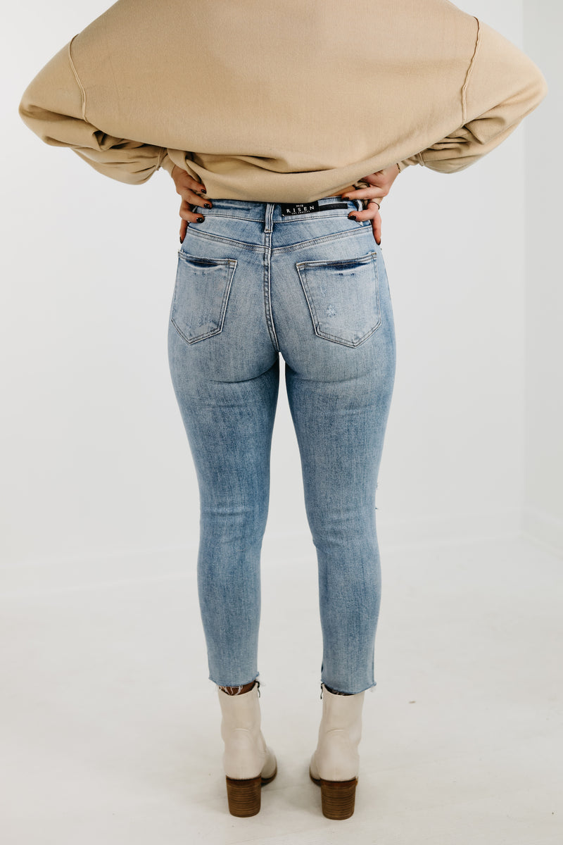 RISEN Denim | The Avery Distressed High Rise Skinny Denim