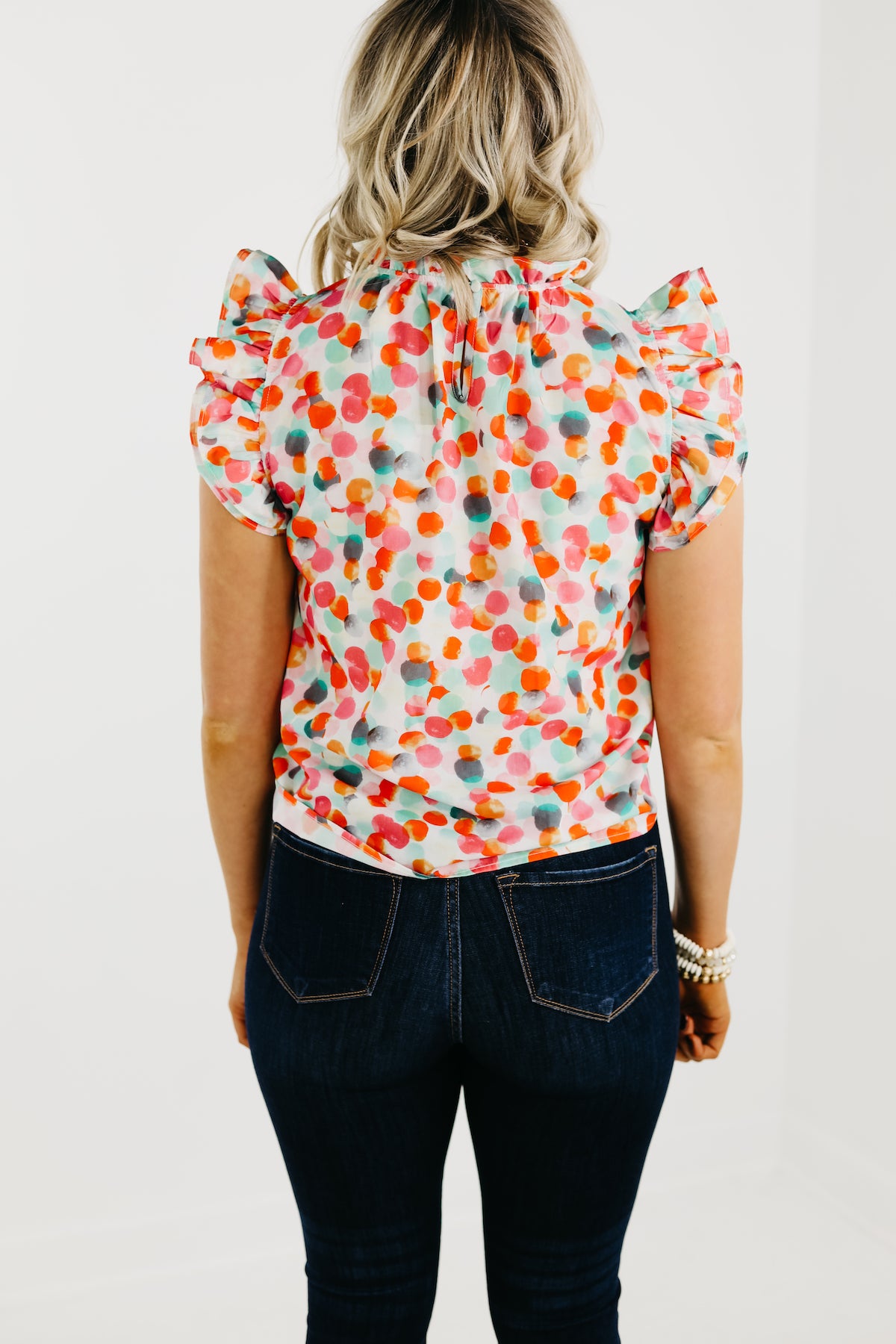 The Marjorie Ruffle Sleeve Dot Blouse - FINAL SALE
