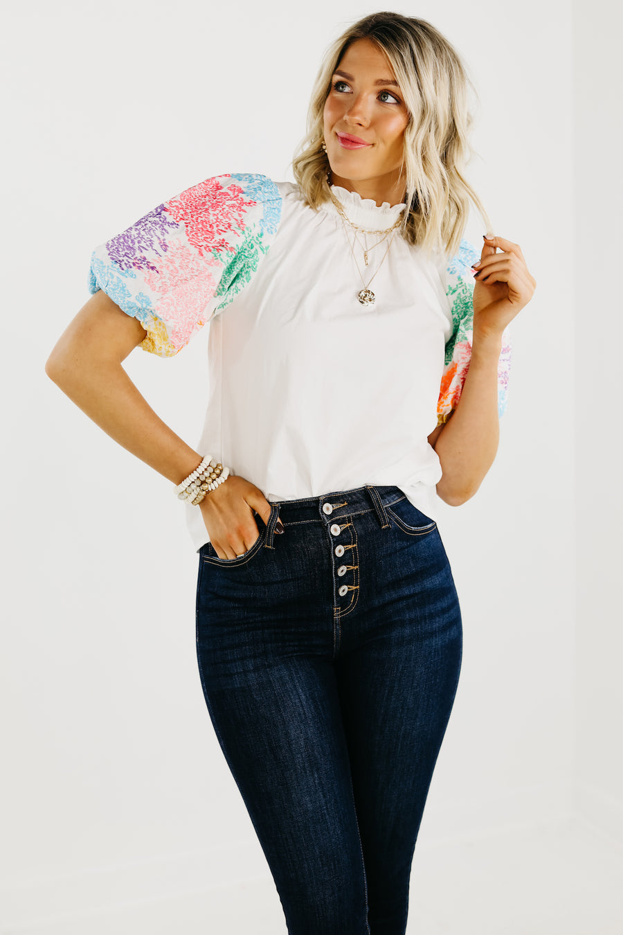 The Journey Embroidered Balloon Sleeve Blouse - FINAL SALE