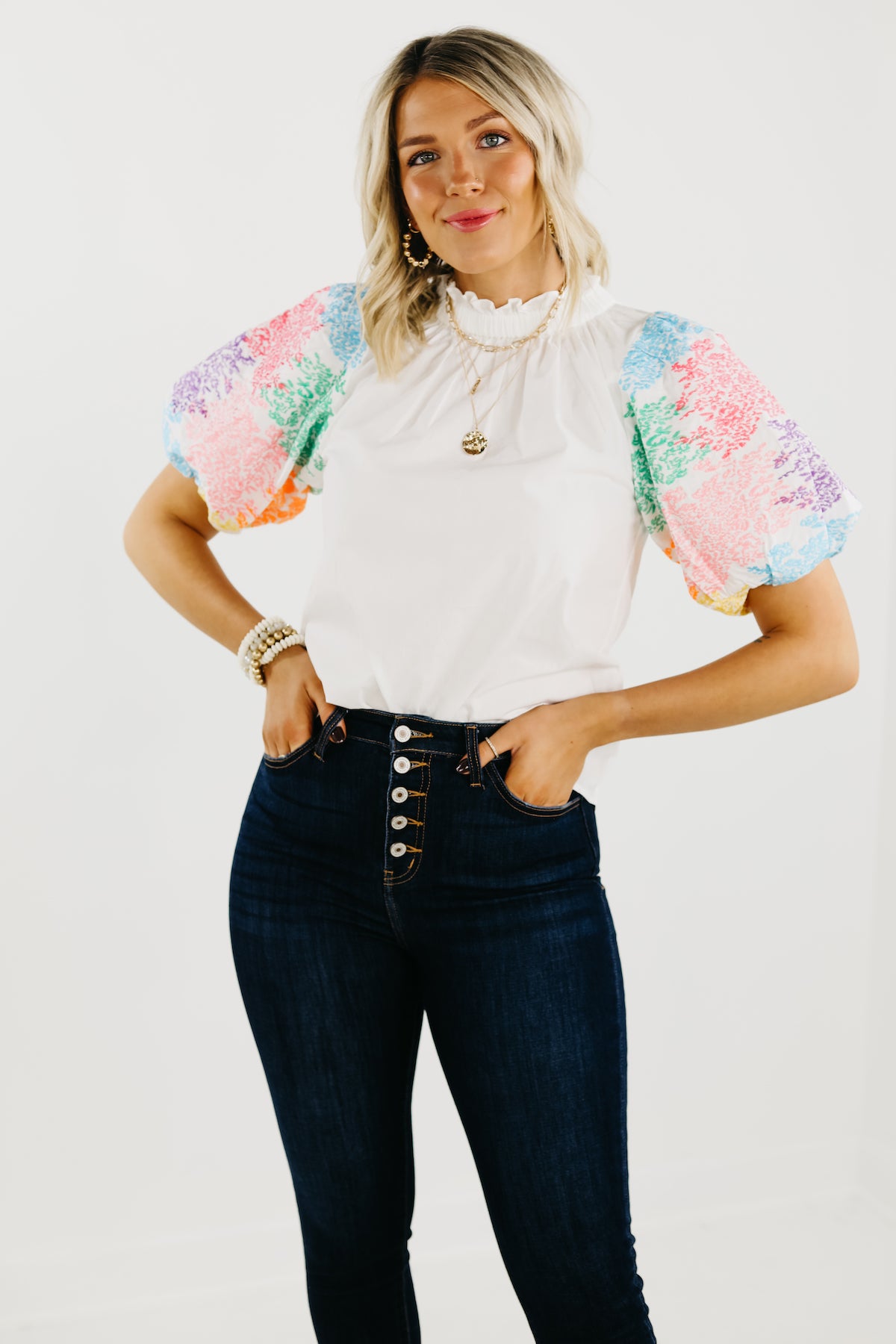 The Journey Embroidered Balloon Sleeve Blouse - FINAL SALE