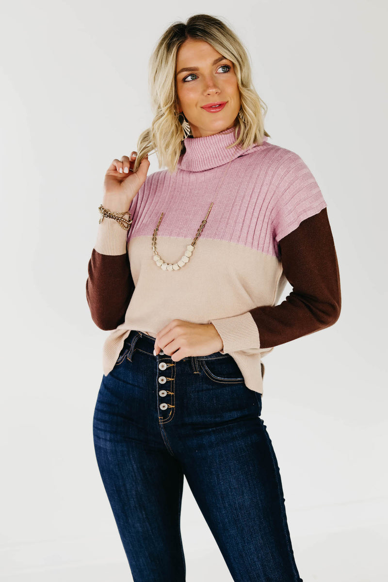 The Lush Alyse Colorblock Turtleneck Sweater