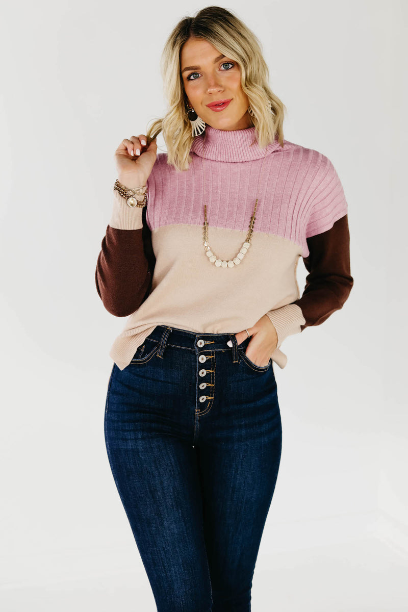 The Lush Alyse Colorblock Turtleneck Sweater