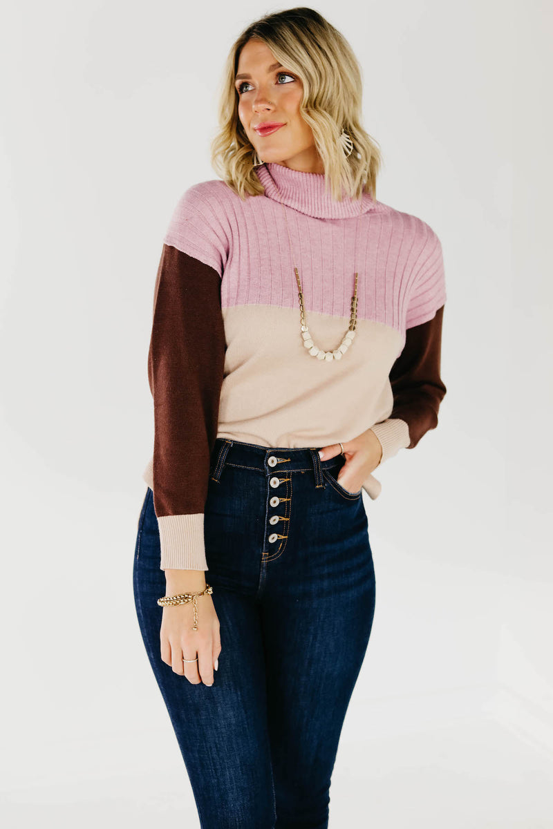 The Lush Alyse Colorblock Turtleneck Sweater