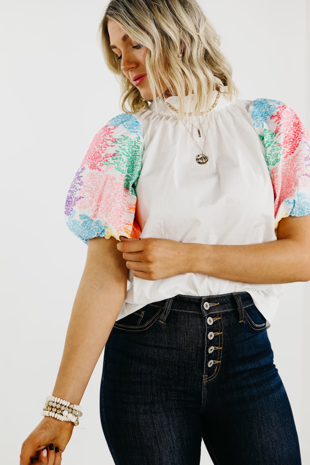 The Journey Embroidered Balloon Sleeve Blouse - FINAL SALE