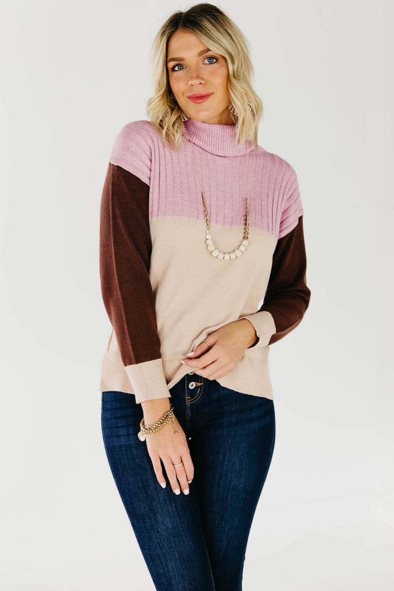 The Lush Alyse Colorblock Turtleneck Sweater
