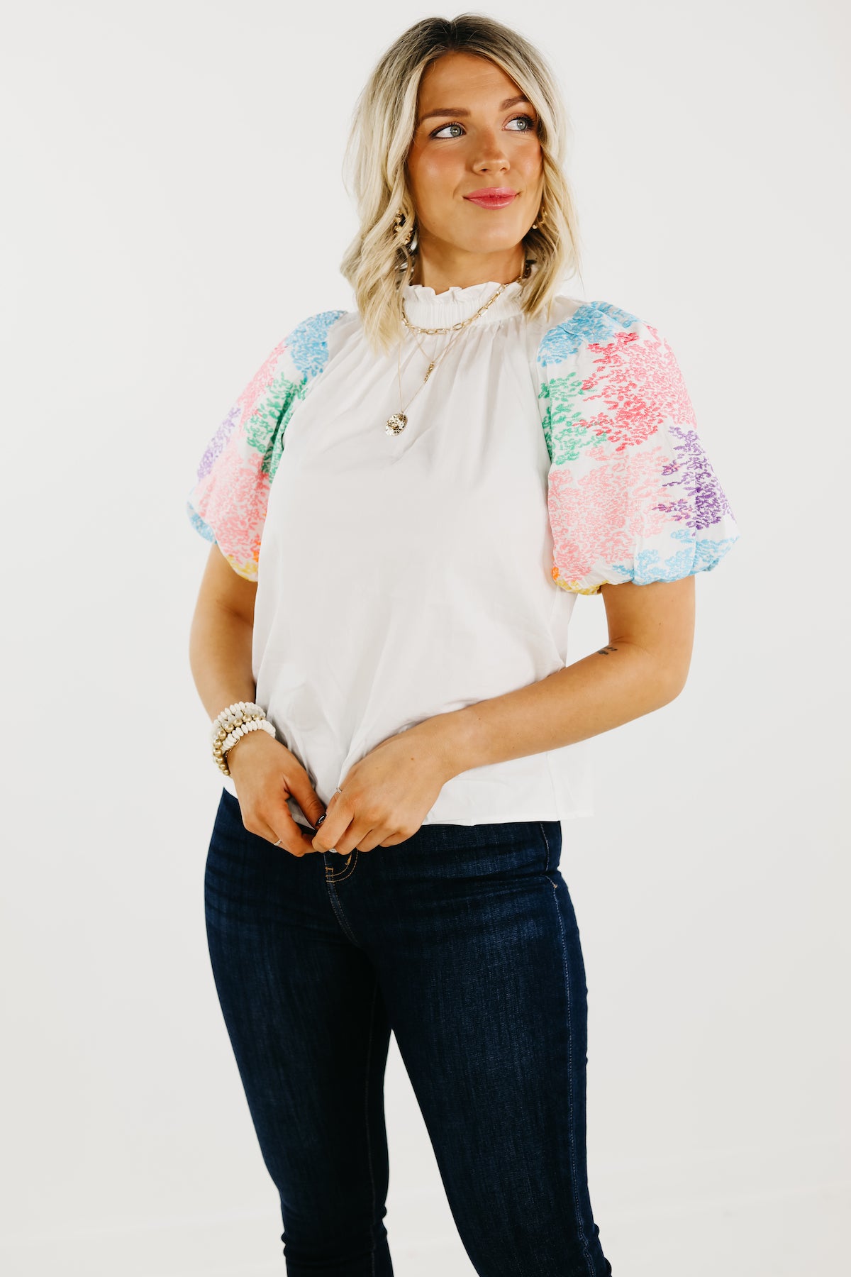 The Journey Embroidered Balloon Sleeve Blouse - FINAL SALE