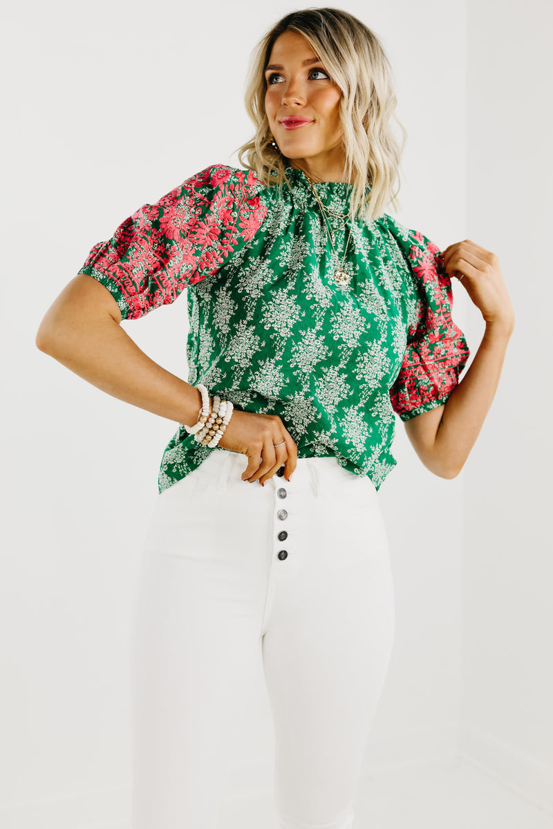 The Courtney Floral Embroidered Puff Sleeve Top - FINAL SALE