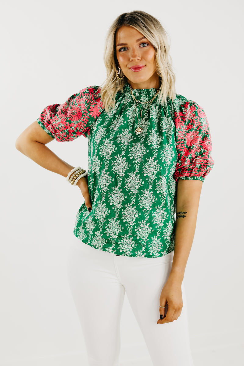 The Courtney Floral Embroidered Puff Sleeve Top - FINAL SALE