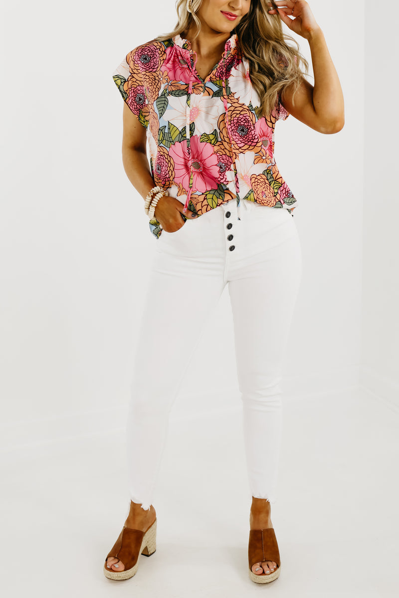 Kan Can 11 inch Button Front High Rise Skinny - KC7273WT