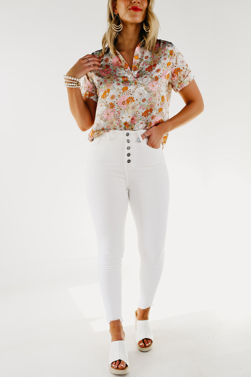 Kan Can 11 inch Button Front High Rise Skinny - KC7273WT