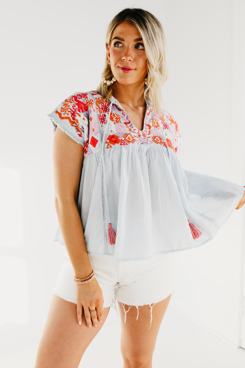 The Trisha Embroidered Babydoll Top - FINAL SALE
